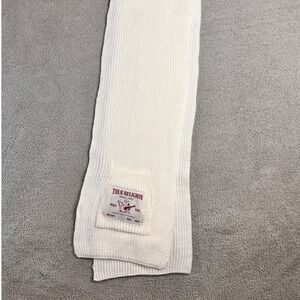 True Religion Knit Scarf White Pocket Buddha Logo World Tour Fashion Gift Warmth